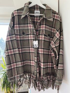 Zara Western Vibe Shacket with studs & fringe size L